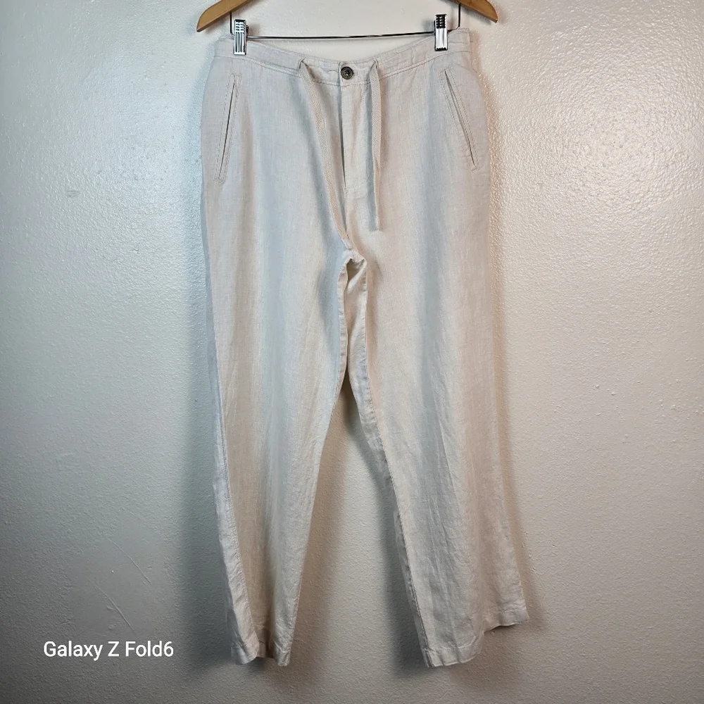 Tasso Elba Island Men 100% LINEN Pants 32x30 Beige Resort Casual Summer Trousers